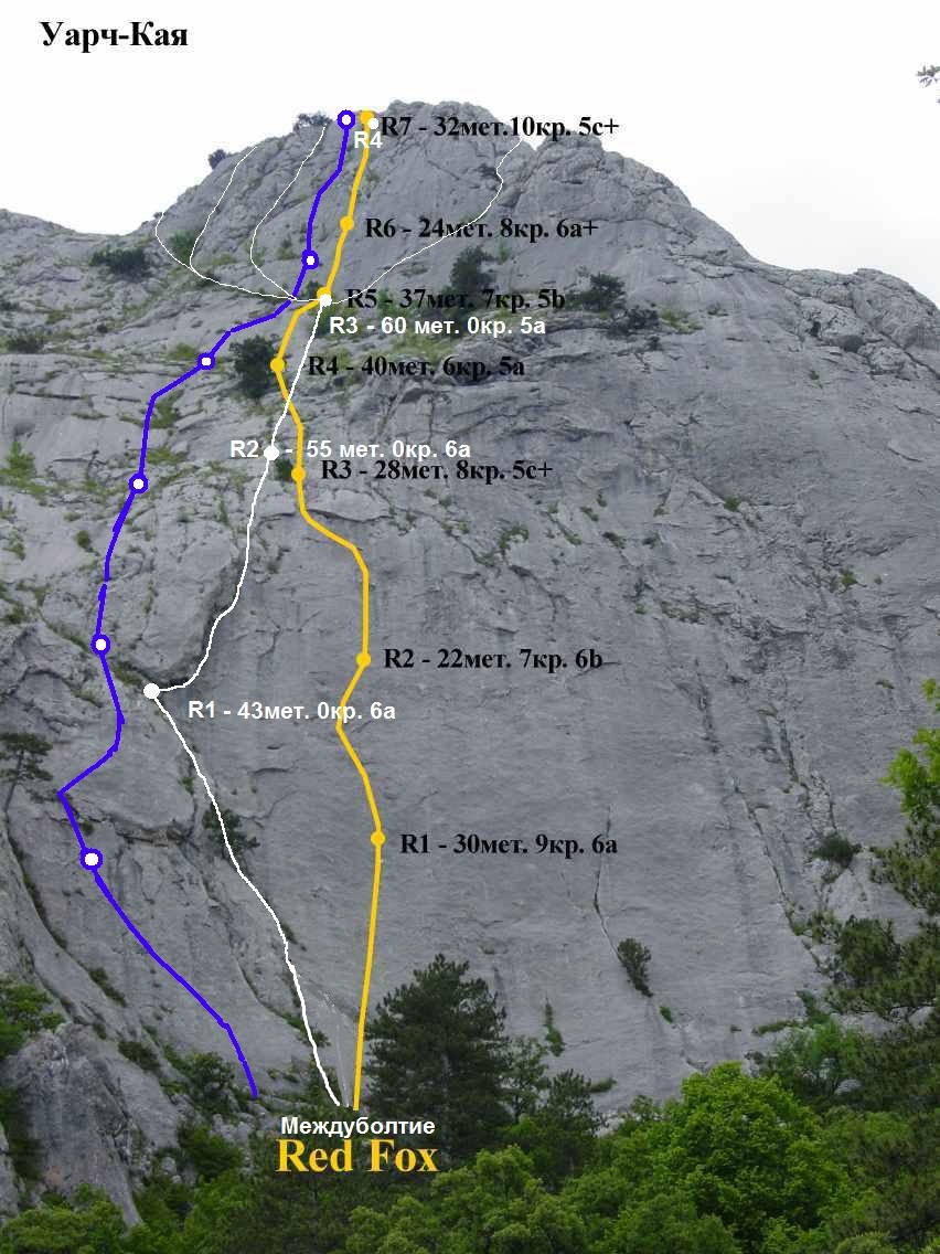 Маршрут "Междуболтие" - указан белой линией. Последняя верёвка - влево если на натуральной страховке. Или вверх по Red Fox