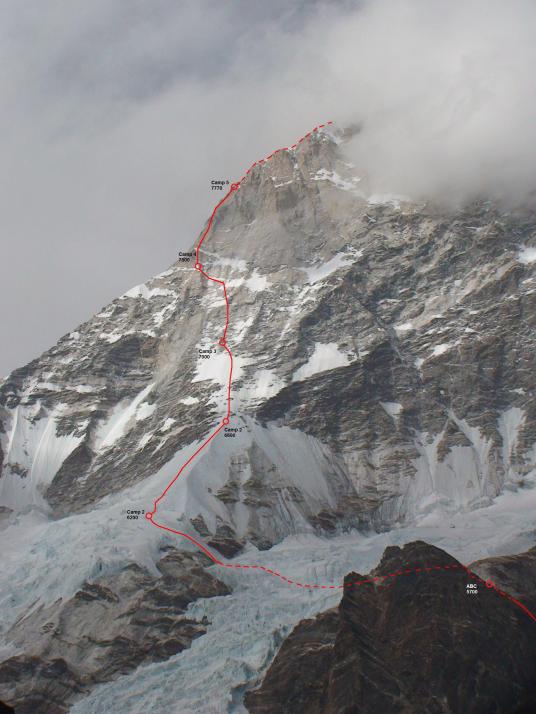 Нитка маршрута с указанием высотных лагерей / Route topo with our high camps marked Нитка маршрута с указанием высотных лагерей / Route topo with our high camps marked