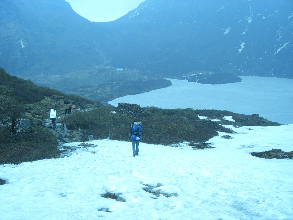 Котловина с замёрщгим озером между перевалами Шиптона