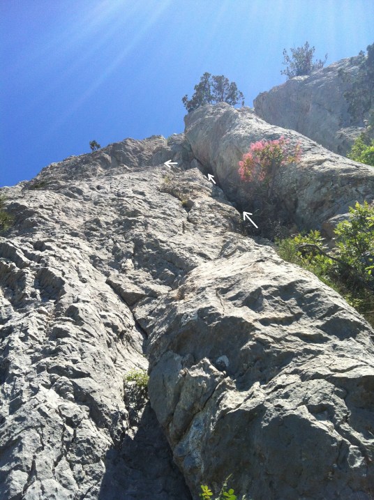 Вид на нижнюю часть участка R6-R7 с пункта страховки R6