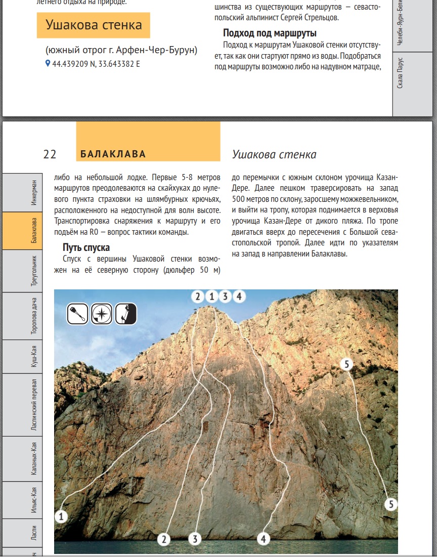 Скрин из путеводителя "Скальные маршруты в окрестностях Большой севастопольской тропы""
